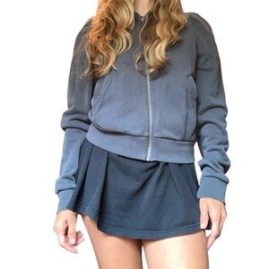 Free People Blue Mock Neck Sweatshirt
